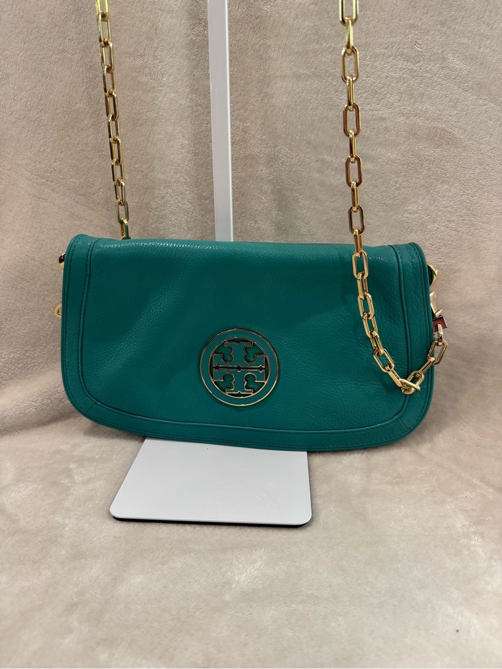 Tory Burch Teal Amanda Bag with Gold Chain